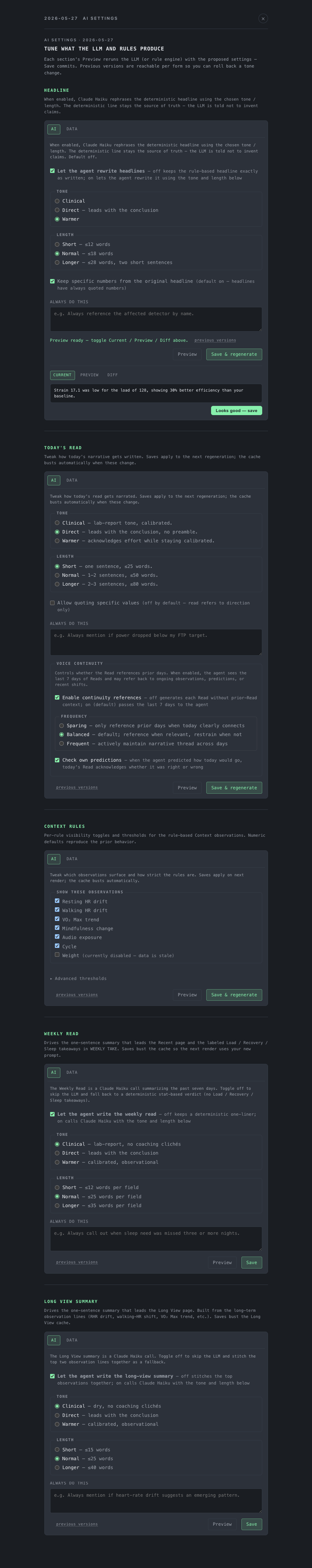 AI Settings — the control surface